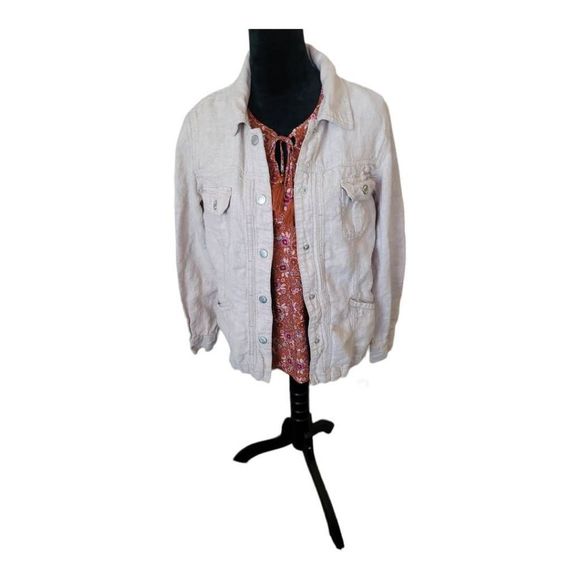 J Jill Linen Light Weight Tan Jacket Size Medium - Picture 3 of 8